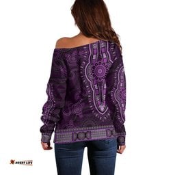Purple African Dashiki With Australia Aboriginal Art Off Shoulder Sweater