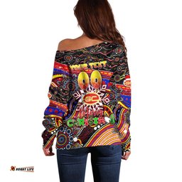 Merry Christmas AFL Gold Coast Suns Off Shoulder Sweater Aboriginal Santa Football Mascot