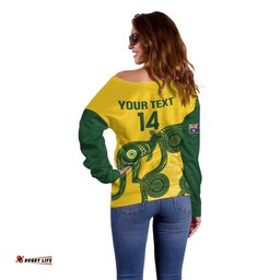 Custom Australia Soccer Off Shoulder Sweater Go Socceroos Kangaroo With Indigenous Art