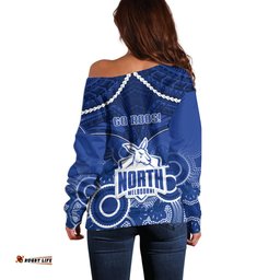 North Melbourne Football Off Shoulder Sweater Kangaroos Aboriginal Mix Polynesian Pattern
