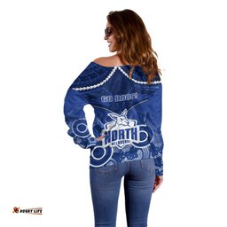North Melbourne Football Off Shoulder Sweater Kangaroos Aboriginal Mix Polynesian Pattern