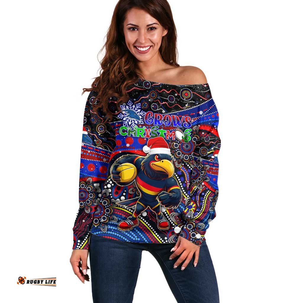 Merry Christmas AFL Adelaide Crows Off Shoulder Sweater Aboriginal Santa Football Mascot