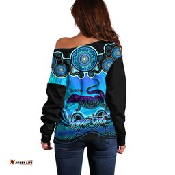 Personalised Australia Capricorn Goanna Zodiac Off Shoulder Sweater Auz Astrology Aboriginal Aqua