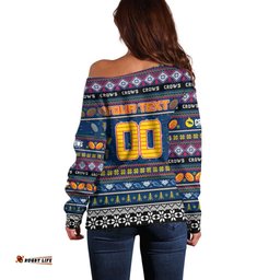 Personalized Crows Football Xmas Off Shoulder Sweater Australia AFL Mascot