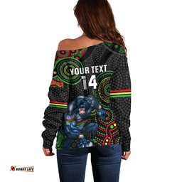Custom NRL Panthers Off Shoulder Sweater Indigenous Penrith Dynamic Black Version