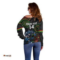 Custom NRL Panthers Off Shoulder Sweater Indigenous Penrith Dynamic Black Version