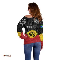 Personalised Australia Indigenous Off Shoulder Sweater Walk For Yes Aboriginal Flag Style