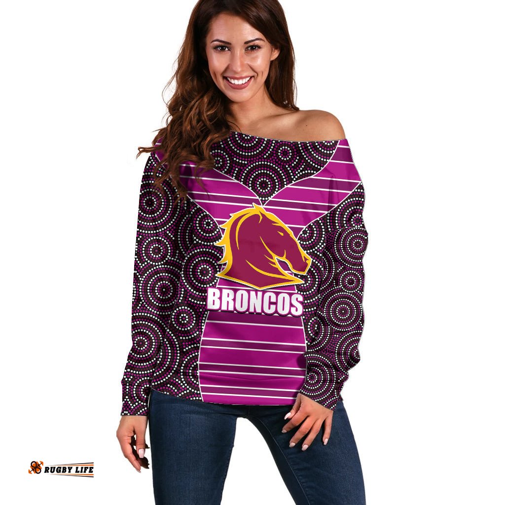 NRL Boncos Off Shoulder Sweater Mix Dot Aboriginal Pink Version