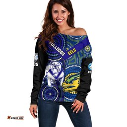 Personalised Bulldogs Mix Parramatta Eels Rugby Off Shoulder Sweater Aboriginal Version