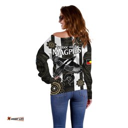 NAIDOC Collingwood Football Off Shoulder Sweater Proud To Be Magpies Aboriginal Version