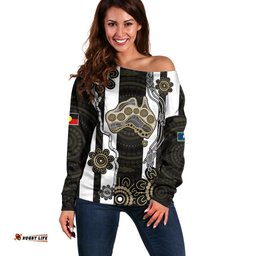 NAIDOC Collingwood Football Off Shoulder Sweater Proud To Be Magpies Aboriginal Version