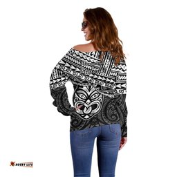 Matariki New Zealand Off Shoulder Sweater Maori New Year Tiki Black Version
