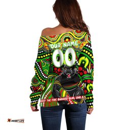 Custom Australia NAIDOC Week 2024 Off Shoulder Sweater Penrith Panthers Mascot Keep The Fire Burning