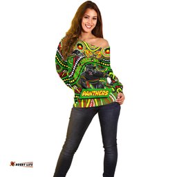 Custom Australia NAIDOC Week 2024 Off Shoulder Sweater Penrith Panthers Mascot Keep The Fire Burning