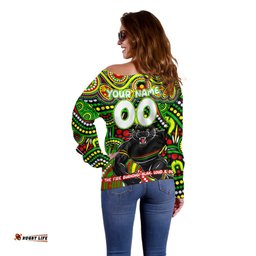 Custom Australia NAIDOC Week 2024 Off Shoulder Sweater Penrith Panthers Mascot Keep The Fire Burning