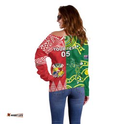 Custom Tonga XIII And Australia Kangaroos Off Shoulder Sweater Mate Maa Tongan Ngatu With Aboriginal