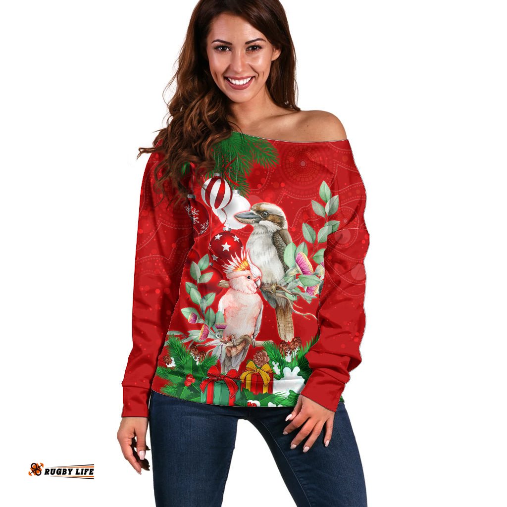 Kookaburra Lover Off Shoulder Sweater Australia Koalaty Merry Christmas Aboriginal