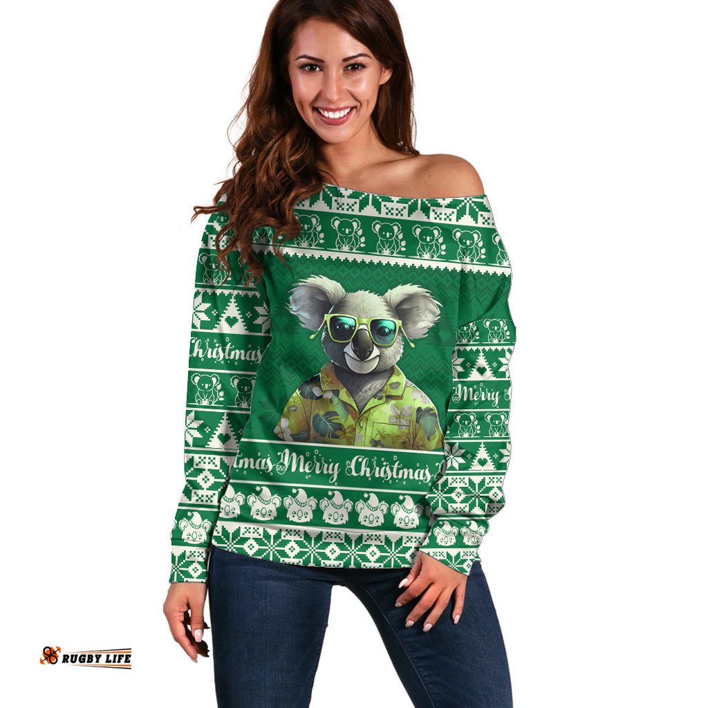 Personalised Australia Koala Christmas Off Shoulder Sweater Santa Koala Stay Cool