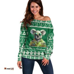 Personalised Australia Koala Christmas Off Shoulder Sweater Santa Koala Stay Cool