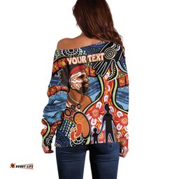 Dad and Son Footprint Father's Day Personalised Off Shoulder Sweater Australian Aboriginal Art