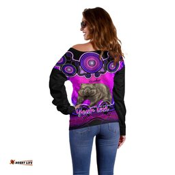 Personalised Australia Taurus Wombat Zodiac Off Shoulder Sweater Auz Astrology Aboriginal Magenta