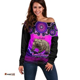 Personalised Australia Taurus Wombat Zodiac Off Shoulder Sweater Auz Astrology Aboriginal Magenta