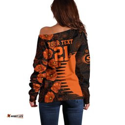 Scorchers Cricket Never Forget Custom Off Shoulder Sweater ANZAC Day with Poppy Aboriginal