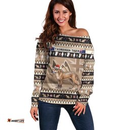 Aussie Tasmanian Tiger Off Shoulder Sweater Merry Christmas
