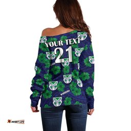 Custom Text And Number New Zealand Warriors Rugby Off Shoulder Sweater Polynesian Style With Hibiscus