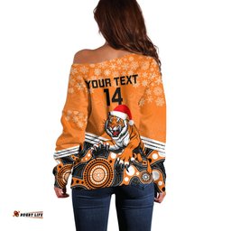 Custom Tigers Rugby Christmas Off Shoulder Sweater Merry Xmas Mix Aboriginal Art