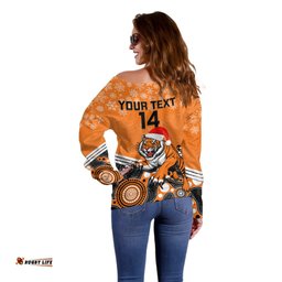 Custom Tigers Rugby Christmas Off Shoulder Sweater Merry Xmas Mix Aboriginal Art
