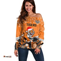 Custom Tigers Rugby Christmas Off Shoulder Sweater Merry Xmas Mix Aboriginal Art