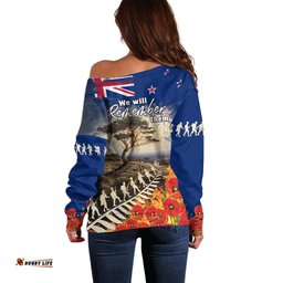 New Zealand ANZAC Day Off Shoulder Sweater The Lonesome Pine With Soldier Fern