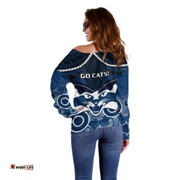 Geelong Football Off Shoulder Sweater Go Cats Aboriginal Mix Polynesian Pattern