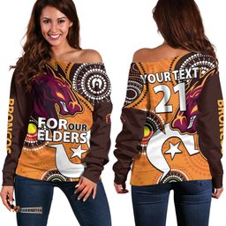 Custom Text And Number Brisbane Broncos NRL Off Shoulder Sweater Aboriginal NAIDOC For Our Elders