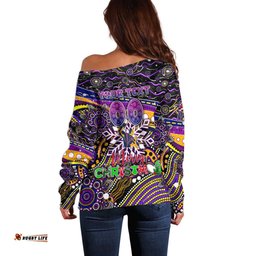 Merry Christmas Storm Off Shoulder Sweater Aboriginal Santa Rugby Mascot Melbourne