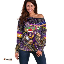 Merry Christmas Storm Off Shoulder Sweater Aboriginal Santa Rugby Mascot Melbourne
