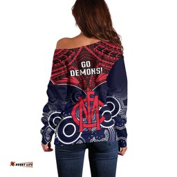 Melbourne Football Off Shoulder Sweater Go Demons Aboriginal Mix Polynesian Pattern