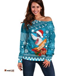 Custom Sharks Rugby Off Shoulder Sweater Chirstmas Vibe 2023