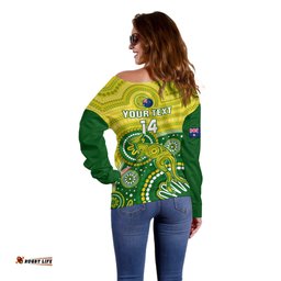 Personalised Australia Cricket Off Shoulder Sweater Aboriginal Go Champions World Cup