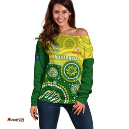 Personalised Australia Cricket Off Shoulder Sweater Aboriginal Go Champions World Cup