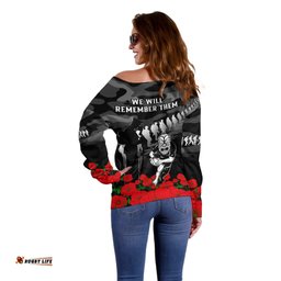 New Zealand ANZAC Rugby Off Shoulder Sweater Silver Fern All Black Camouflage Mix Poppy