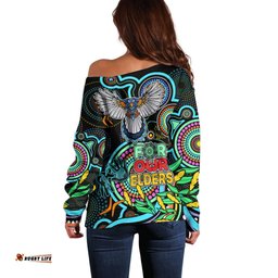 Magpies Football Aboriginal Art Off Shoulder Sweater NAIDOC Indigenous Tribal