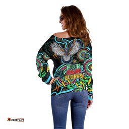 Magpies Football Aboriginal Art Off Shoulder Sweater NAIDOC Indigenous Tribal