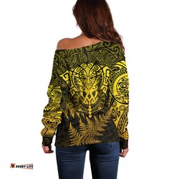 New Zealand Rugby Off Shoulder Sweater Silver Fern All Black Mix Ta Moko Gold Style 03