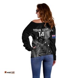Custom New Zealand Silver Fern Rugby Off Shoulder Sweater All Black Go Champions With Trophy Proud