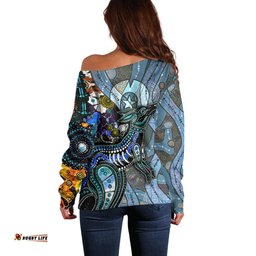 Kangaroo Aboriginal Pattern Dot Art Off Shoulder Sweater