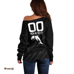Custom Text And Number NRL Dolphins Rugby Off Shoulder Sweater Simple Black Style 2023
