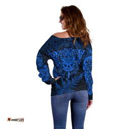 New Zealand Rugby Off Shoulder Sweater Silver Fern All Black Mix Ta Moko Blue Style