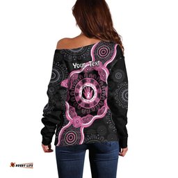 Personalised Australia Breast Cancer Off Shoulder Sweater Brave Strong Aboriginal Art